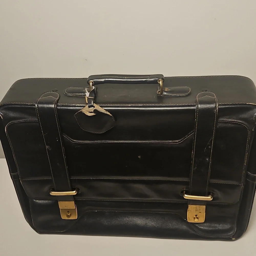Vintage Principe Black Leather Briefcase Suitcase Luggage Buisness Bag